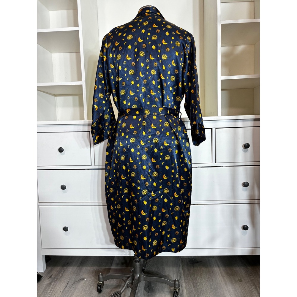 Sold. Liz Claiborne Vintage Celestial Sun Moon Stars Navy Blue Satin Robe Mens - Picture 3 of 7